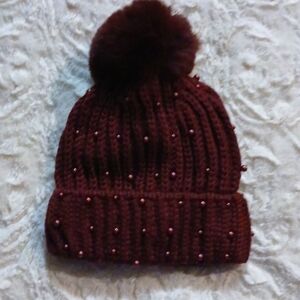 Faux Pearl Pom Beanie
